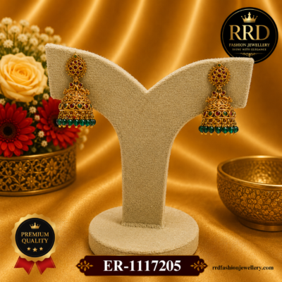 Premium Antique Temple Green Bead Jhumka Earrings – ER-1117205