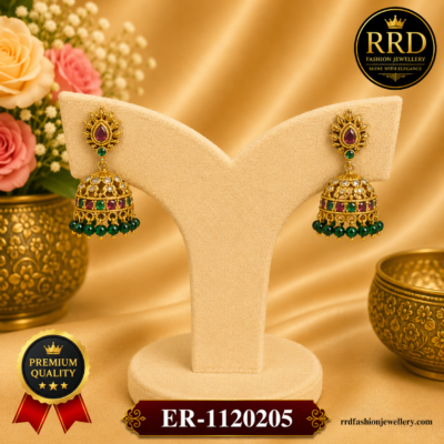 Traditional Green Beads Temple Jhumka Earrings for Women – ER-1120205