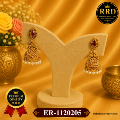 Premium Peacock Pearl Jhumka Earrings for Women – Gold Finish Temple Design | ER-1120205