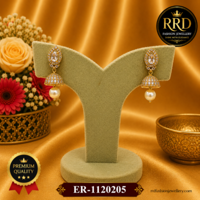 Premium American Diamond White Stone Pearl Drop Mini Jhumka Earrings – ER-1120205
