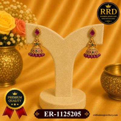Premium Peacock Temple Ruby Beads Jhumka Earrings – Gold Finish | ER-1125205