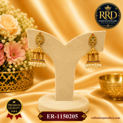 Premium Lakshmi Temple Pearl Jhumka Earrings – Antique Gold Finish – ER-1150205