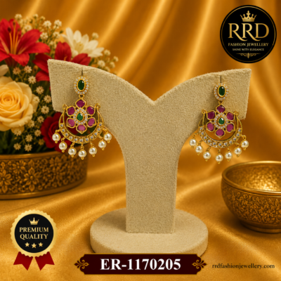 Premium Floral Chandbali Pearl Drop Earrings – ER-1170205