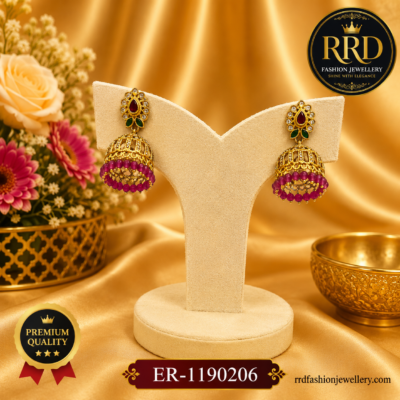Premium Ruby Green Stone Pearl Dome Jhumka Earrings for Women – ER-1190206