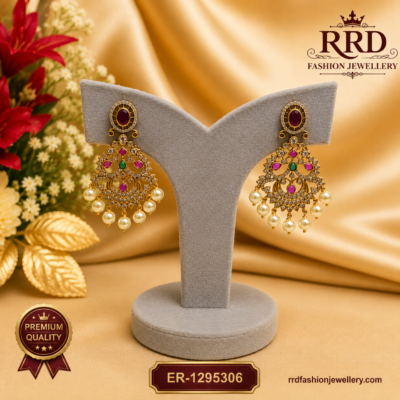 Premium Peacock Floral CZ Pearl Drop Chandbali Earrings for Women – ER-1295306