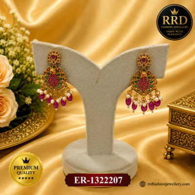 Premium Peacock Floral Ruby Drop Pearl Earrings for Women – ER-1322207