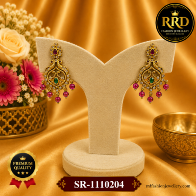 Premium American Diamond Ruby Green Designer Chandbali Earrings for Women – SR-1110204