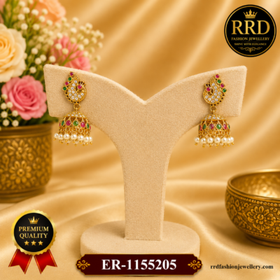 Premium Peacock CZ Pearl Jhumka Earrings – ER-115520